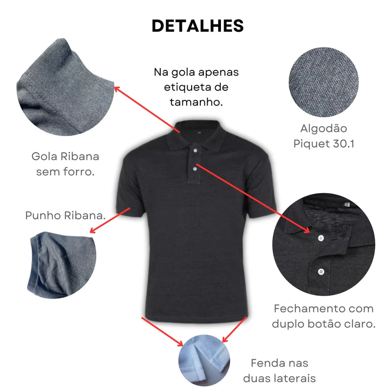 KIT 3 CAMISAS GOLA POLO BASICA ALGODÃO PIQUET PLUS SIZE